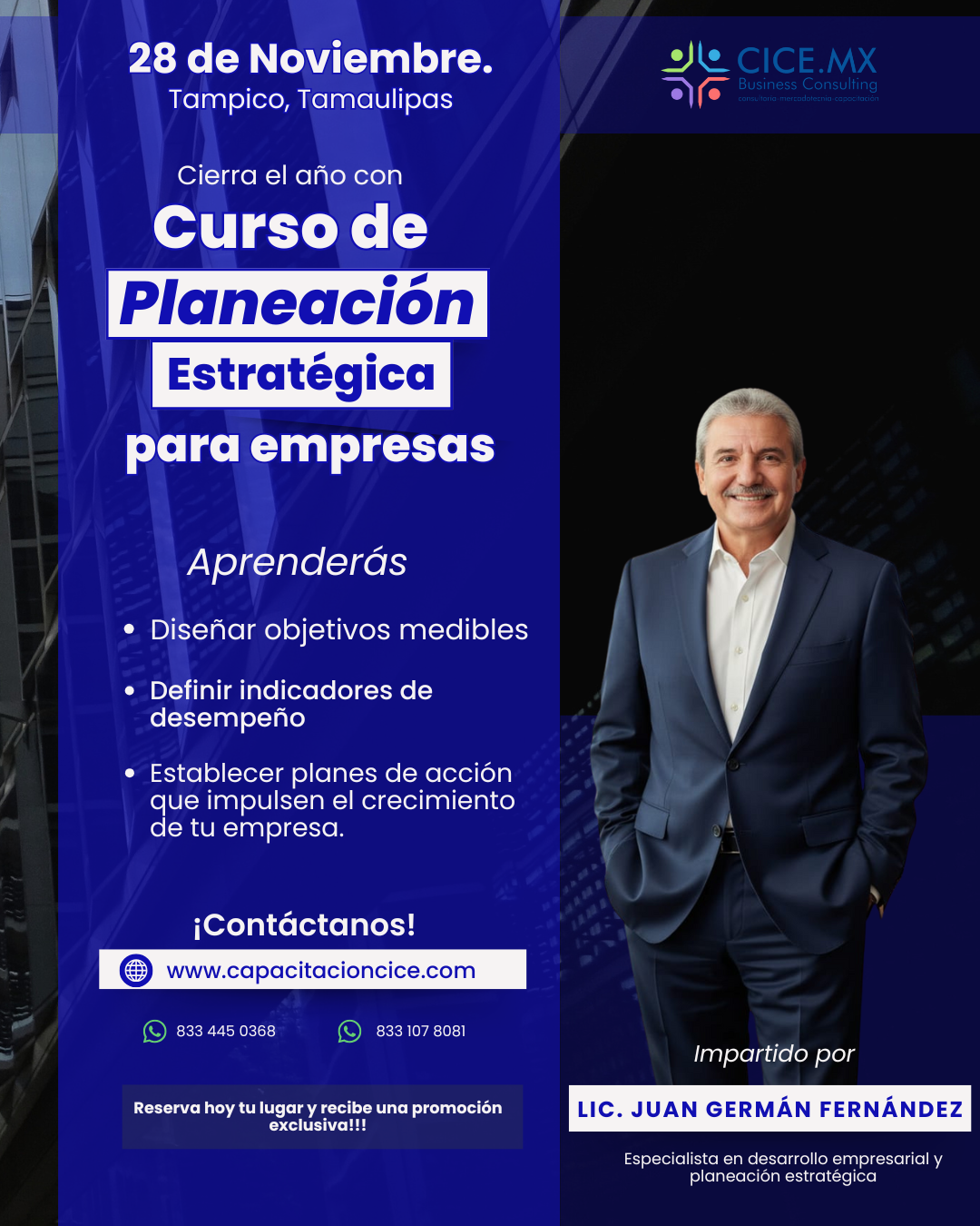 Cartel de Planeación Estratégica para empresas, 28 de noviembre en Tampico