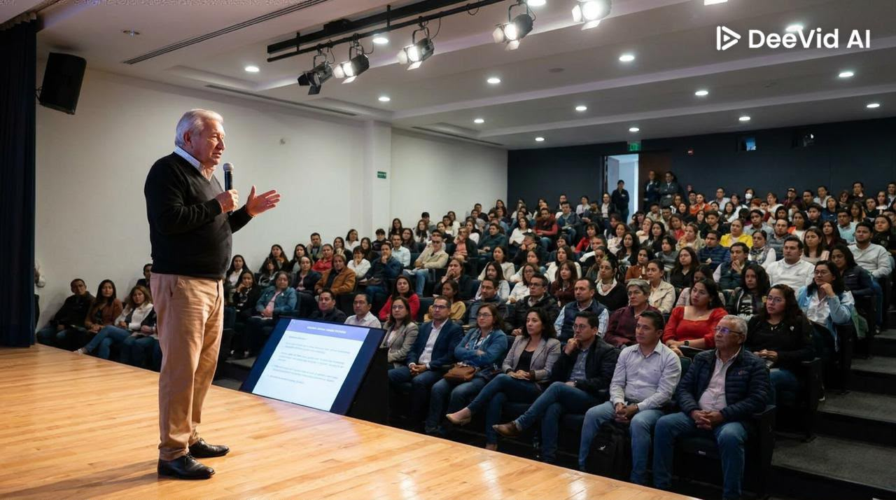 Juan Germán Fernández habla ante un auditorio durante una conferencia de CICE.MX